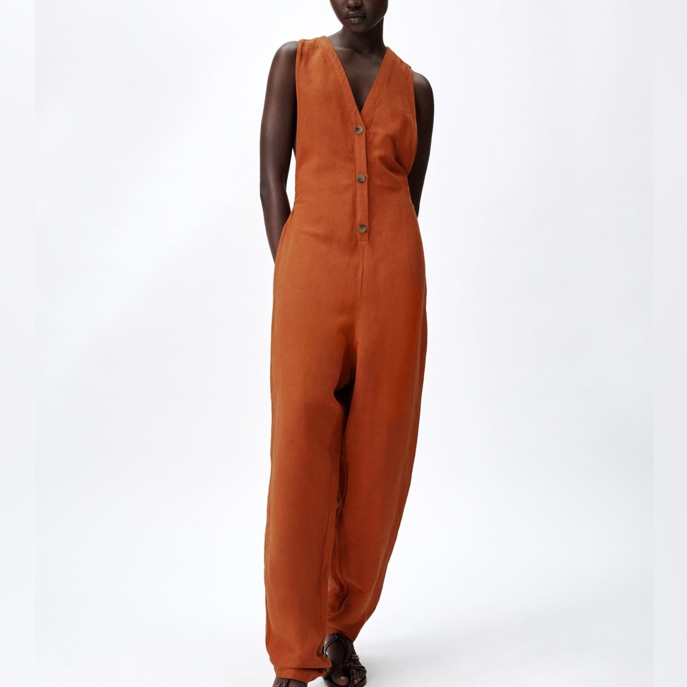 ZARA OVERSIZED LINEN BLEND JUMPSUIT‎